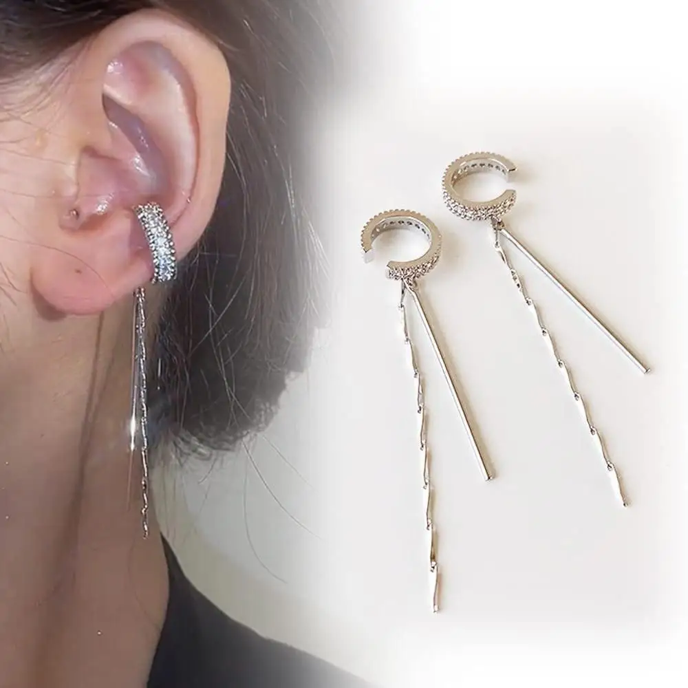 

Tassel Long Cube Molecular Ear Clip Hypoallergenic Cartilage Fake Clip-on Wrap Earring Jewelry For women girls Valentine Gift