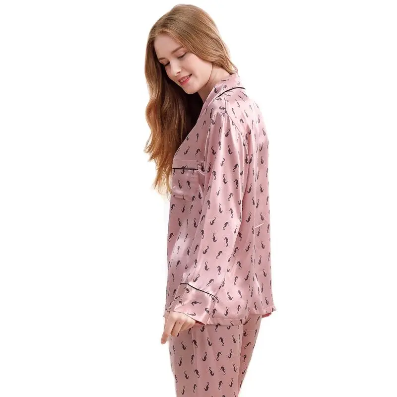 Женская одежда для сна Женский атласный Шелковый пижамный комплект с принтом