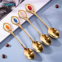 british palace style golden coffee spoon retro small stainless steel ceramic handle dessert afternoon tea black tea spoon gift