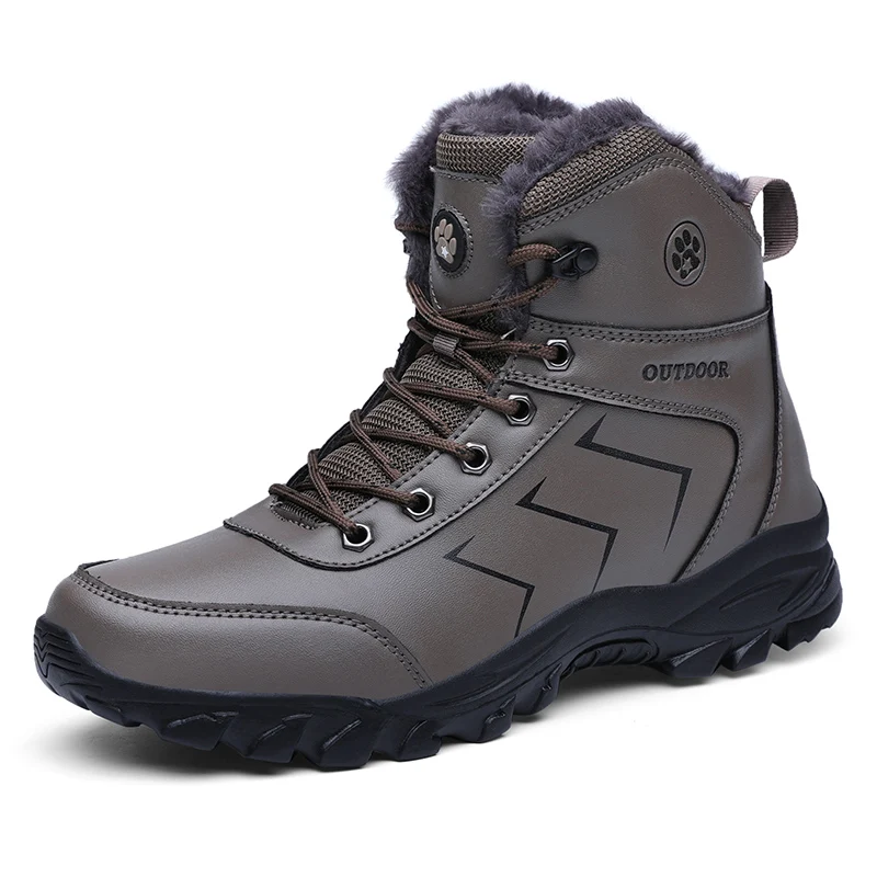 

Мужские кожаные ботинки с меховой подкладкой, Черные Водонепроницаемые рабочие ботильоны ручной работы, Рабочая обувь с высоким берцем, бо...