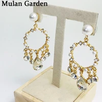 mg new trendy rhinestone pendant dangle earring pearl circle zircon pendant luxury wedding earring fashion jewelry accessories