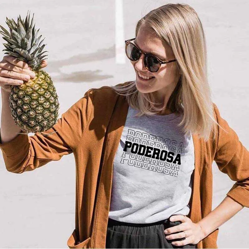 Poderosa/Новое поступление, женская летняя забавная Повседневная футболка из хлопка, испанские рубашки, милая рубашка «Латина» для женщин