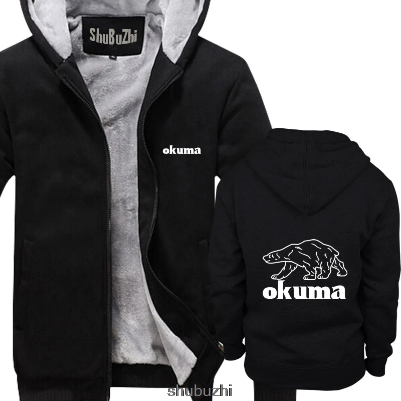 Новинка пуловер с логотипом Okuma Fishing Bear Черная Мужская Толстая Толстовка