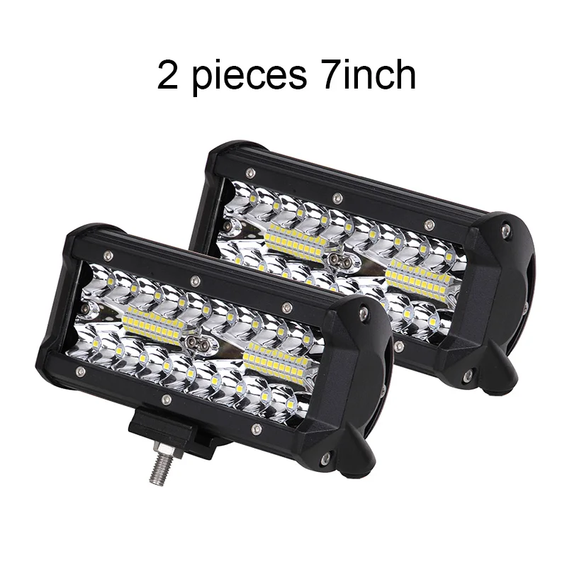 

ECAHAYAKU 2PCS 7 inch Tri-row Led Light Bar 120W Combo Beam 6000K IP68 for SUV ATV Jeep Tractor Trailer Pickup Trucks Boats Lamp