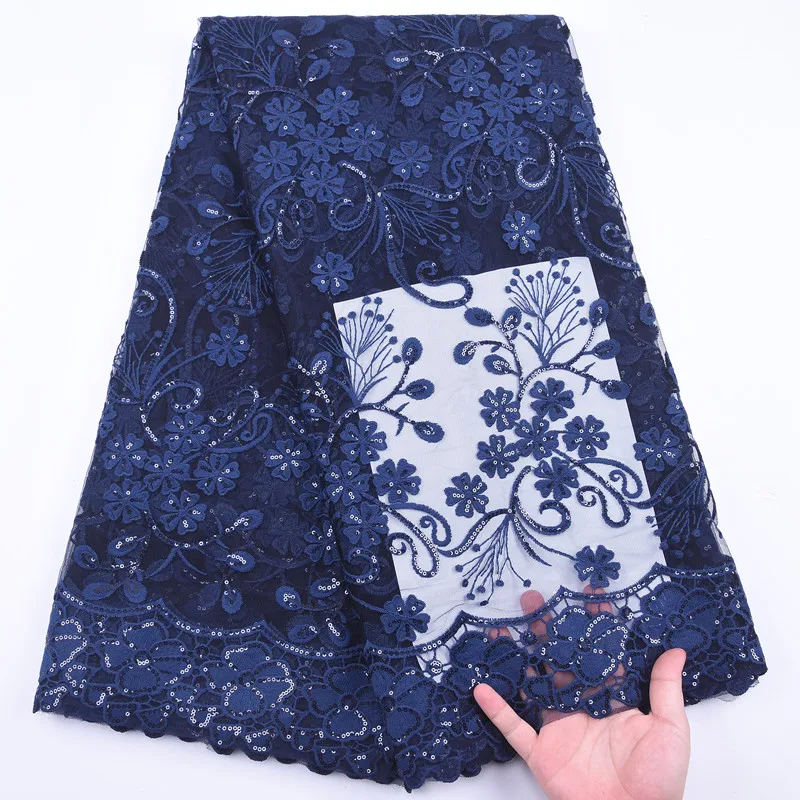 Последняя африканская сетчатая кружевная ткань 2020 темно-синий французский Тюль