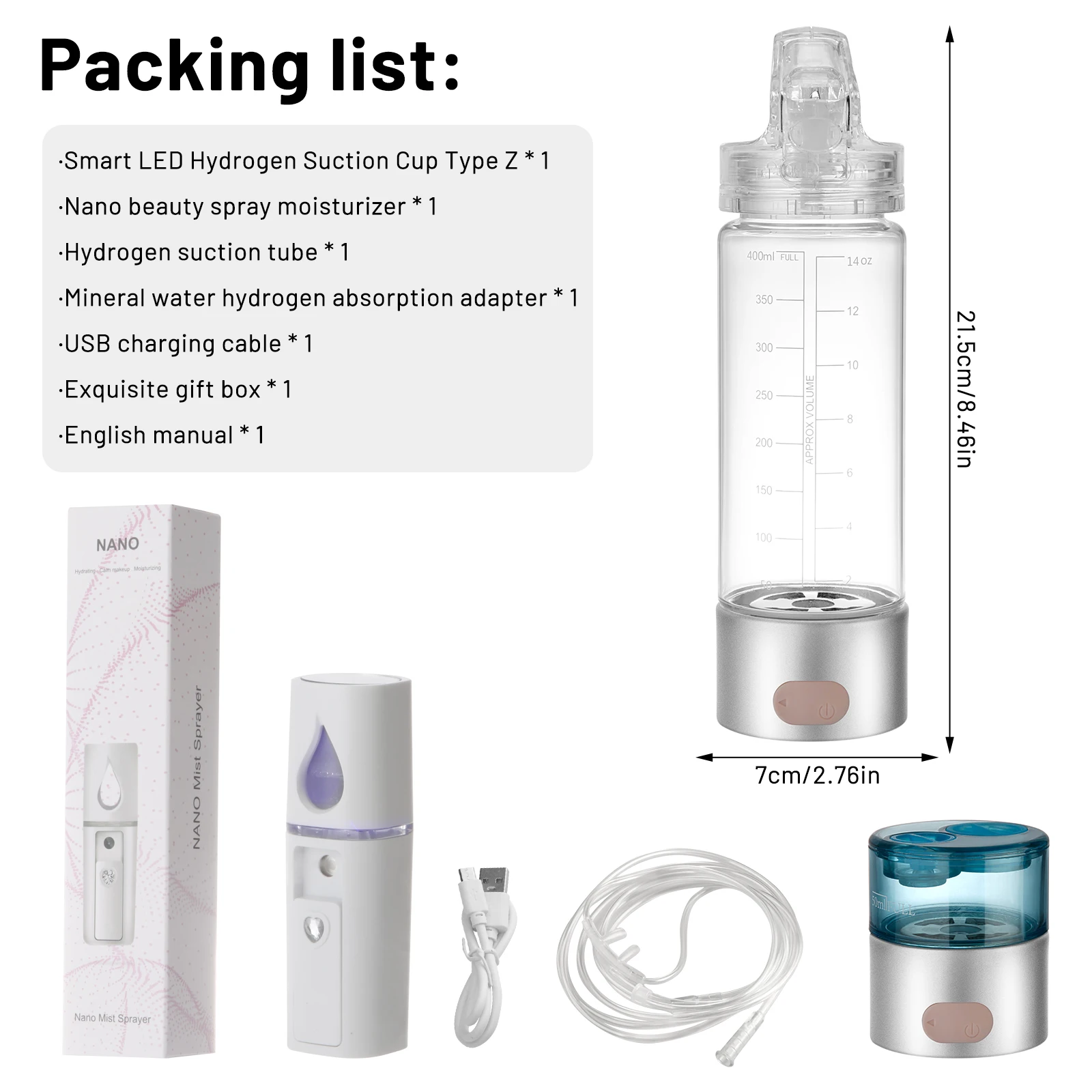 

400ml Titanium Quality Hydrogen-Rich Water Cup Ionizer Maker Generator Super Antioxidants ORP Hydrogen Bottle