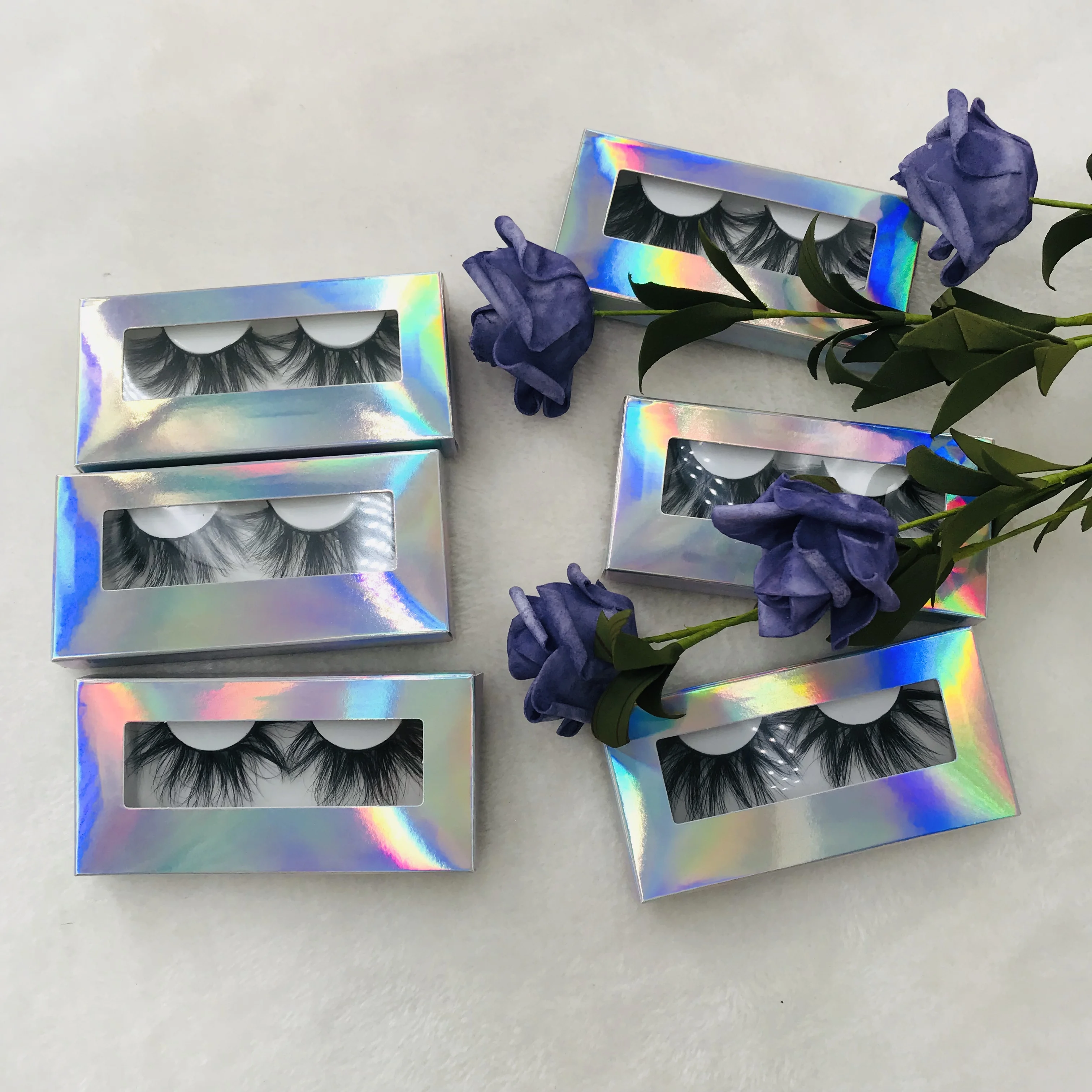6 парт/лот норковые 5D ресницы пушистые короткие на заказ голографические коробки
