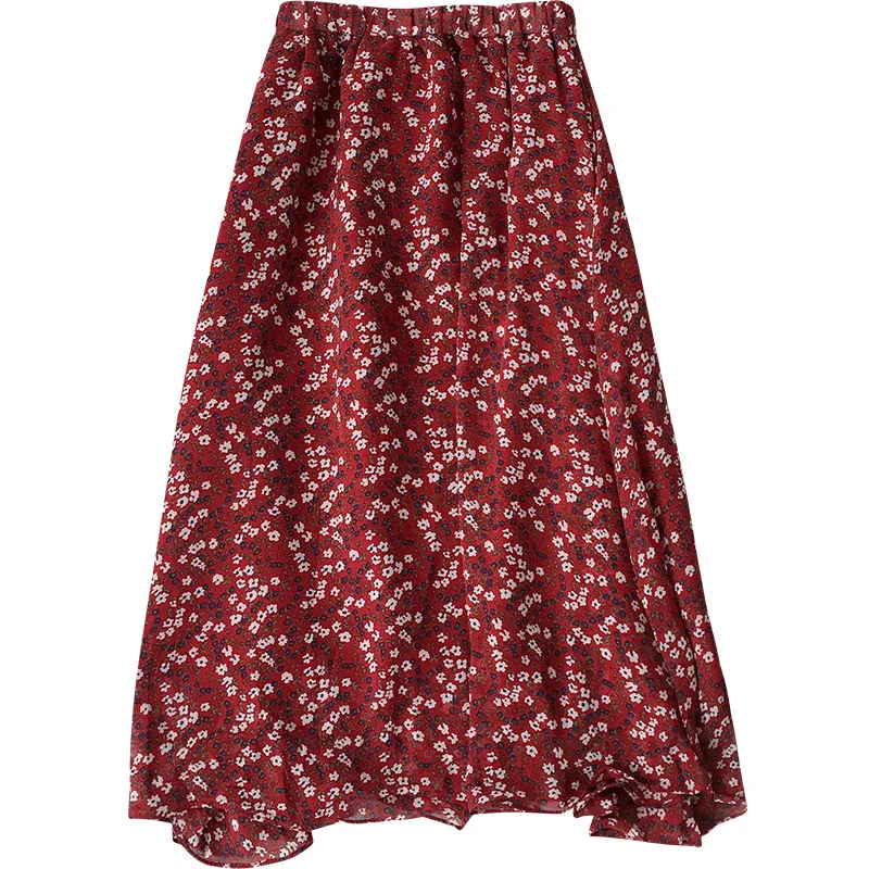 Женская длинная юбка с высокой талией шифоновая эластичной в Корейском стиле