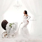 Сказочный Белый Тюль Свадебные платья Русалка с открытыми плечами с оборками платья для будущих мам к фотография индивидуальный заказ стрейч платье