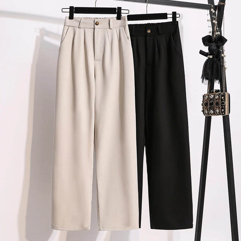 

Black Beige Wide-Legged Suit Pants Female High Waist Plus Large Size Boyfriend For Women'S Clothing 2021 Trouser Oversize D0250