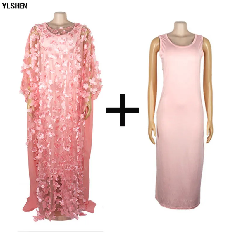 Style2 Pink 2pcs set Африканские платья для женщин Дашики кружевная африканская одежда Bazin Broder Riche вышивка блестками Robe Boubou Africain платье платья - Цвет: Style2 Pink 2pcs set