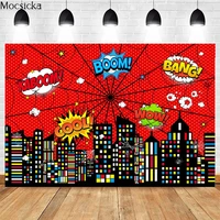 mocsicka superhero photography background city building spider web decoration birthday party baby shower photo backdrop banner
