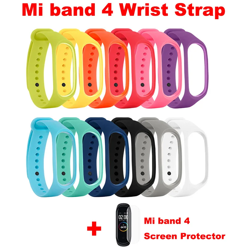 Силиконовый ремешок для Xiaomi Mi band 4 оригинальный сменный смарт часов Band с защитной