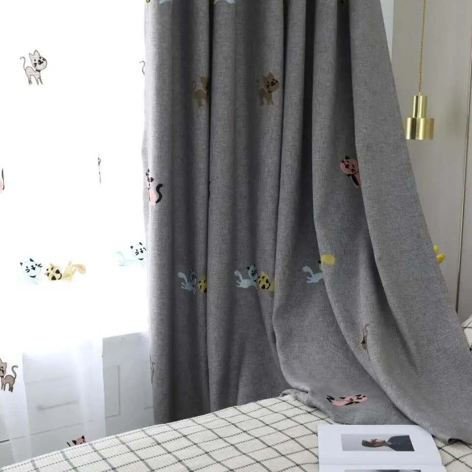 Милый Кот Шторы для Детская комната мальчиков с мультипликационным принтом