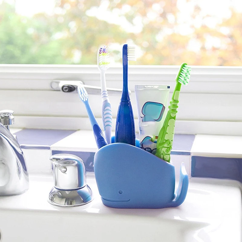 WSFS Hot Whale Silicone Toothbrush Holder for Kids Bathroom Toothpaste Storage Assistant. Blue |