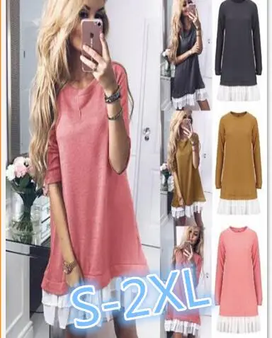 

Women Velvet Dress Loose Long Sleeve Splice Pocket O-Neck Plus Size Padded Sweatshirt Dress Strict Autumn Large