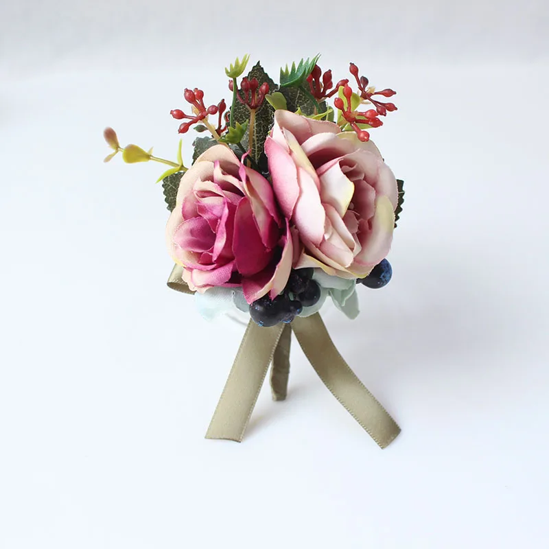 Corsage-A Йо Чо искусственный цветок для свадьбы жениха бутоньерка Buttonhole белый синий шелк цветы браслет из цветов подружки невесты Свадьба булавка - Цвет: Corsage-A