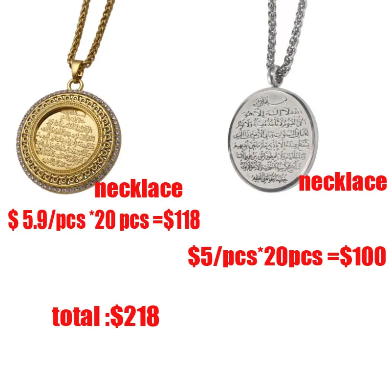 

20 pcs AYATUL KURSI crystal Pendant necklace islam muslim Arabic God Messager Gift jewelry