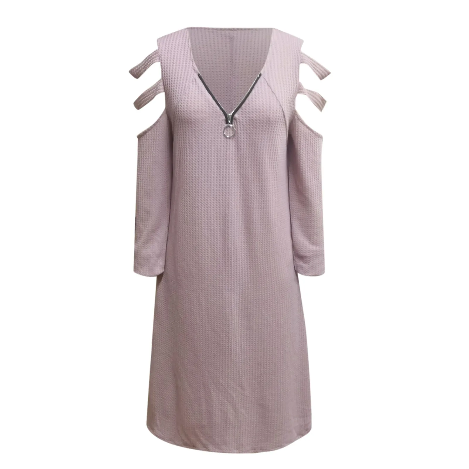 

Vestir Women's Fashion Casual V-neck Long Sleeve Strap Open Back Sexy Zipper Dress Robe Vestito Robe Vestito#G