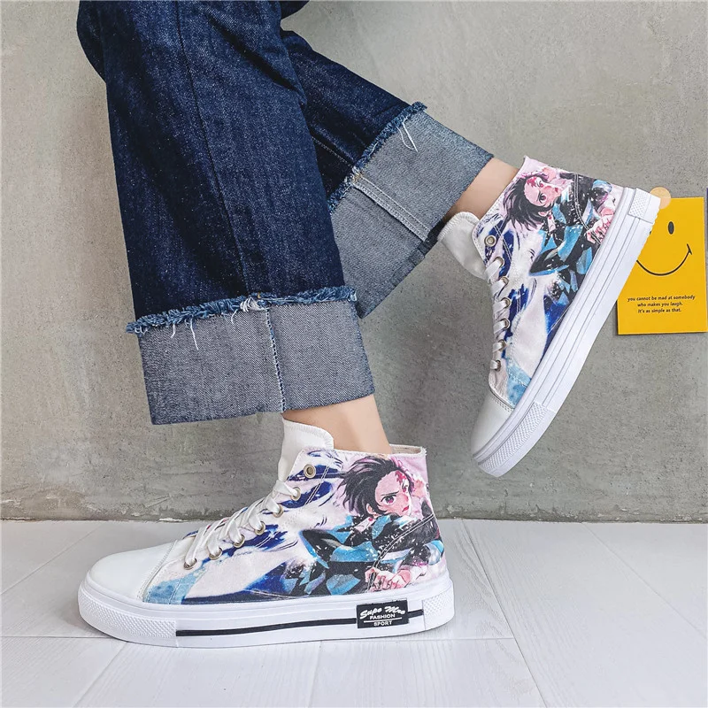

Men's Shoes 2021 New High Top Shoes Men's Fashion Animation Demon Slayer Tanjirou Nezuko Print Canvas Shoes