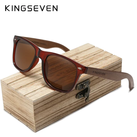 Бренд KINGSEVEN, 2023, модные натуральные деревянные солнечные очки ручной работы для мужчин и женщин, поляризованные солнцезащитные очки, UV400, зеркальные мужские очки