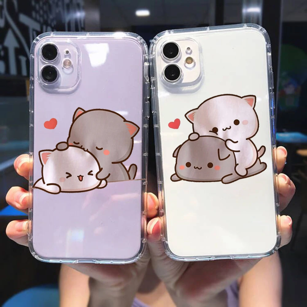 

PUNQZY Cute Cat Pattern Phone Case For iphone XR 13 12 11 Pro Max 7 6S 8 PLUS XS XR Funny Anti-Fall Soft TPU Transparent Cover
