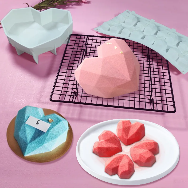 

6 Cavity 3D Mousse Bakeware Soap Form Pastry Tools Cake Diamond Silicone Love Mould Decorating Heart