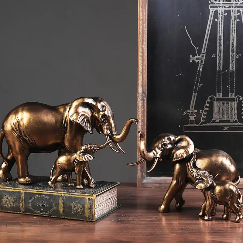 

Creative imitation copper elephant doll resin ornament mother and child elephant decoration