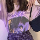 Футболка женская оверсайз с графическим рисунком, хлопковая супершикарная рубашка в стиле рок-группы, повседневный Топ, уличная одежда, фиолетовая, 2021