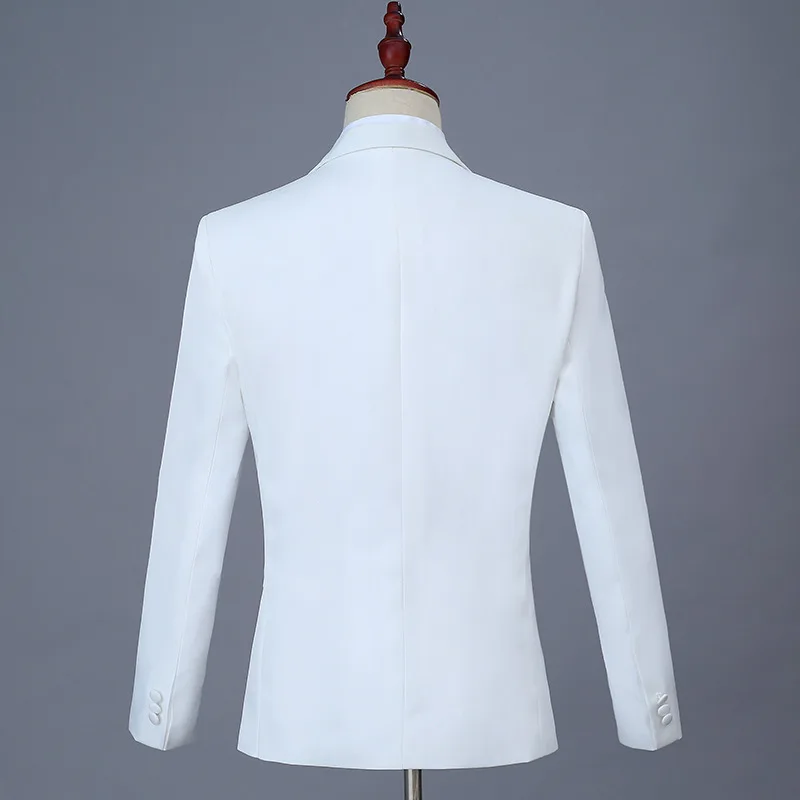 

Personalized Crystals Animal Pattern White Slim Fit Men's Wedding Dress Suit Sets Male Large Size Formal Business Blazer Coats