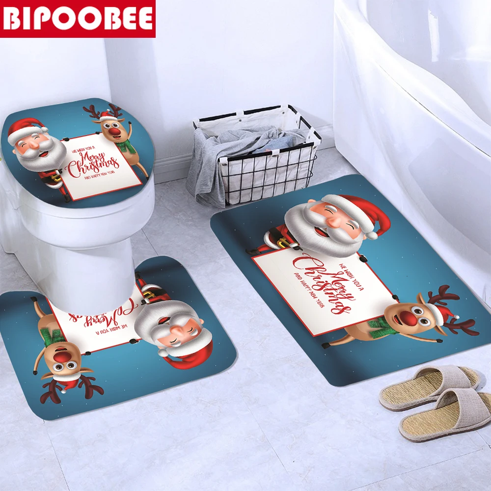 Занавеска для душа с принтом Санта-Клауса и лося Рождественская занавеска ванной