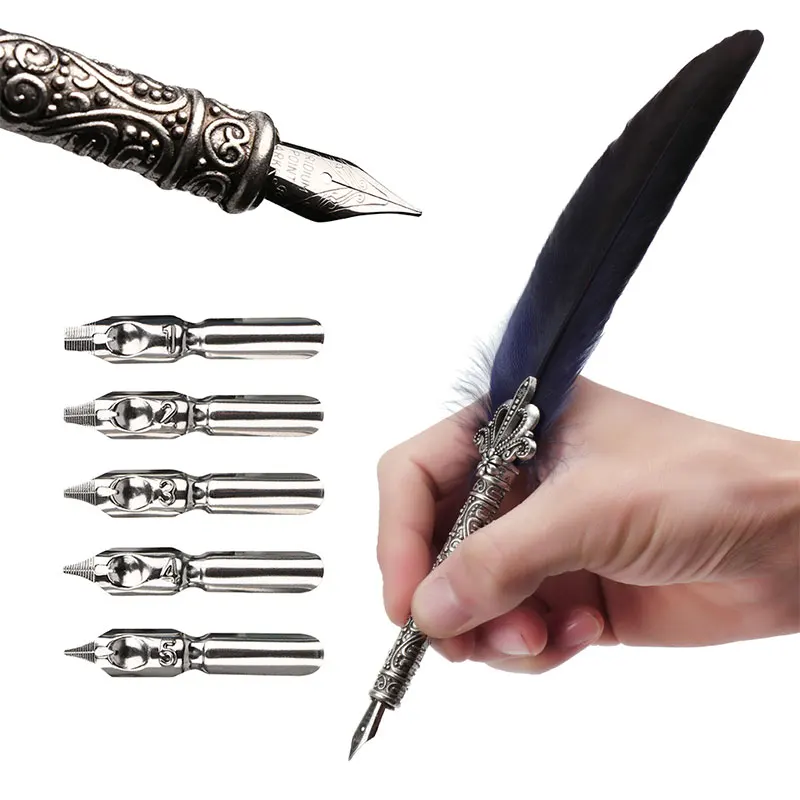 

Retro Feather Dip Pen Stationery Quill Fountain Pens Creative Vintage Pen Gift For Teacher Friend Smooth Writing Nib 1mm-3mm