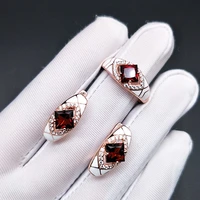 bolai natural garnet jewelry sets 925 sterling silver white enamel earrings ring gemstone jewelry for womens best gift 2020