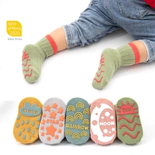 3 пары/Лот, детские носки, однотонные полосатые весенние Резиновые Нескользящие носки для новорожденных, хлопковые носки для младенцев, для девочек