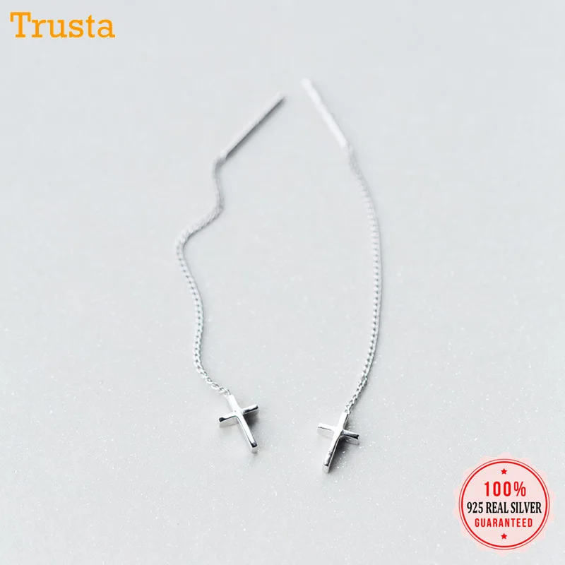 Trusta Новая мода 925 пробы серебряные Висячие серьги крест 6,3 см связанные висячие серьги подарок для девочек DA71