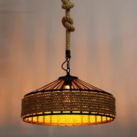 industrial style retro hemp rope pendant light lamp led loft iron hanging lights for hotel restaurant vintage lighting lamps