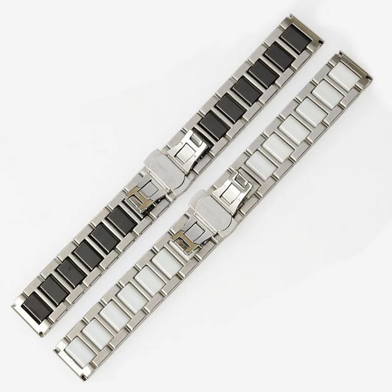 16mm 18mm 20mm Ceramic watch band Butterfly Clasp Watch Strap 316L Stainless Steel Wrist watches Belt Bracelet Black White Man