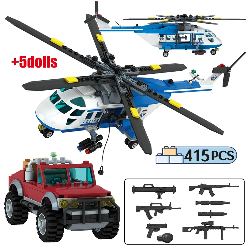 Детский конструктор SWAT: Боевой вертолет корабль городской полицейский
