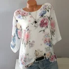 Женская шифоновая блузка, с коротким рукавом и цветочным принтом, элегантная белая летняя блузка, 5XL, размера плюс