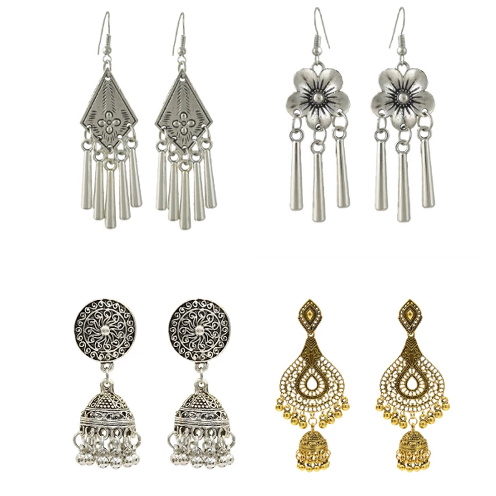

Indian Earrings Jhumka for Women Tribal Ethnic Color Bells Fringed Palace Earrings Afghan Egypt Christmas Oxidized Jewelry