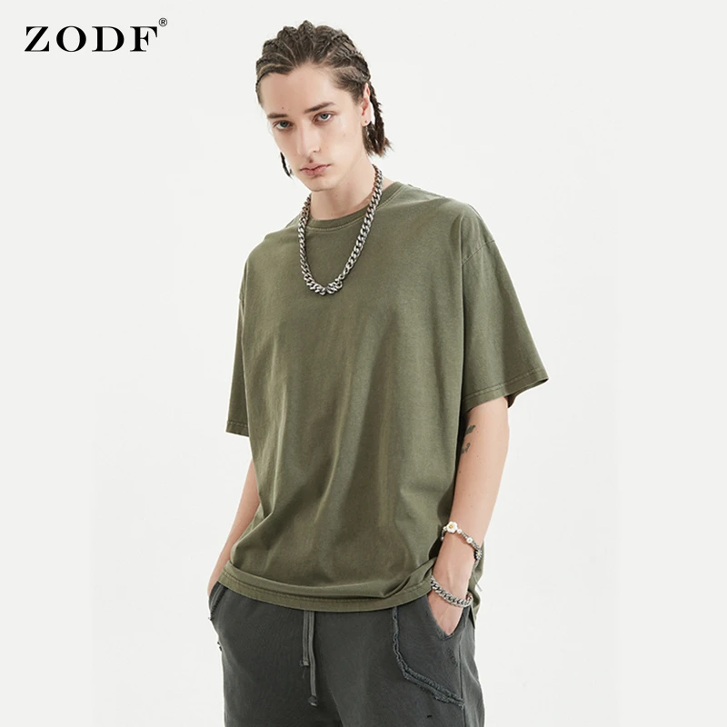 

ZODF New 2021 Summer Men Cotton Solid T-Shirts Loose Oversized Unisex Hip Hop Basic T Shirt Brand Tees Tops HY0254