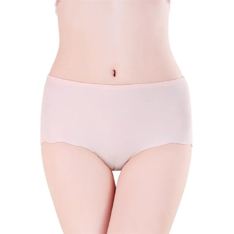 Light Beige Briefs S-4XL, женские шелковые бесшовные трусы, сексуальные, женские, простые, высокая талия, высокая эластичность, трусы, нижнее белье для женщин, большие размеры - Цвет: Light Beige Briefs