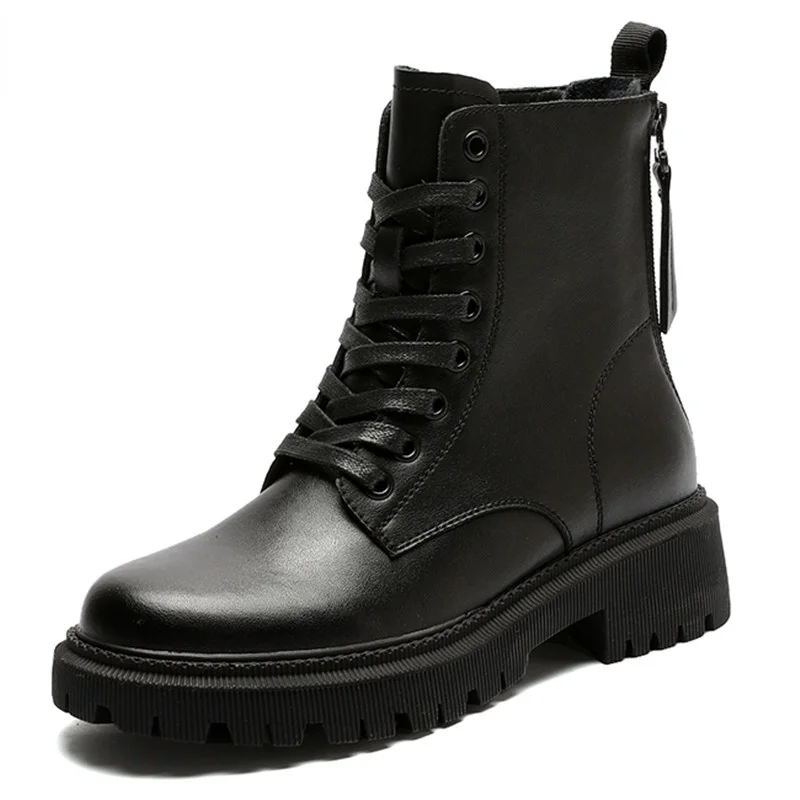 

2021Autumn and Winter New Lace-up All-match Martin Boots Leather Women's Boots Thick-soled Increased Women's CasualWomen's Boots