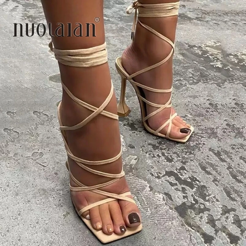 Летняя обувь Ремешок на щиколотке женские сандалии высоком тонком каблуке