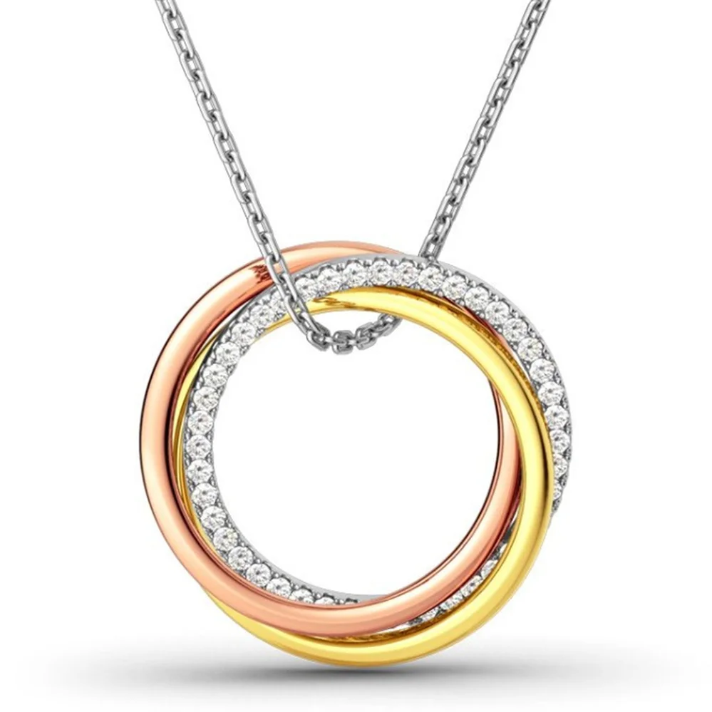 

Trendy Fashion Three Color Ring Pendant Necklace Valentine's Day Gift Men's Women Jewelry Wholesale