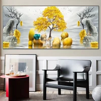 chenistory painting by numbers gold tree lake landscape modern wall art picture canvas acrylic 60x120cm paint by numbers home de