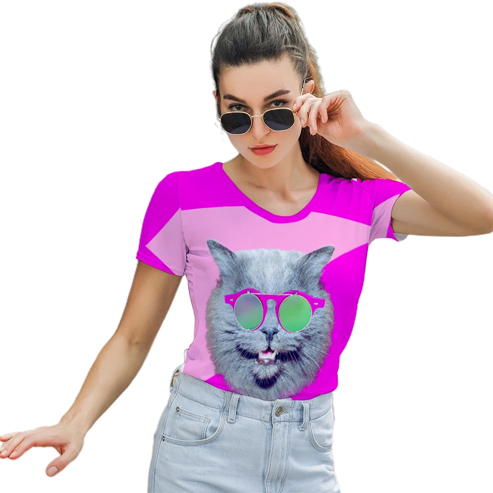 

Ladies Summer T-shirt Fashion Casual Slim Sexy Young Avant-garde Hip Hop Girl Funny Animal Pattern Stitching O-Neck Short Sleeve