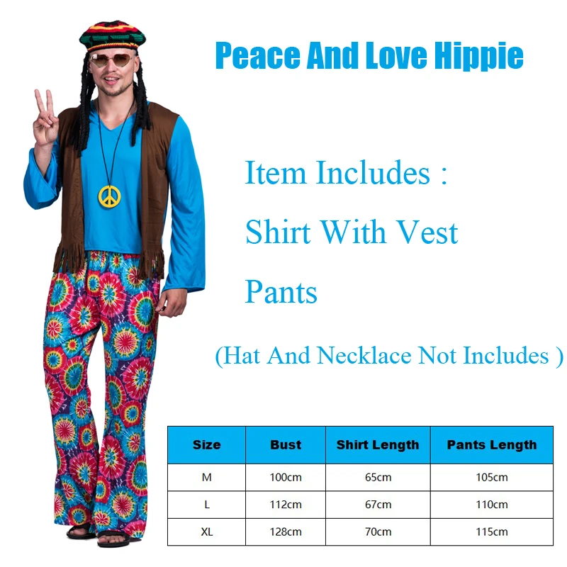 Snailify 1960S хиппи человек костюм для взрослых на Хеллоуин мира и любви Хеллоуина