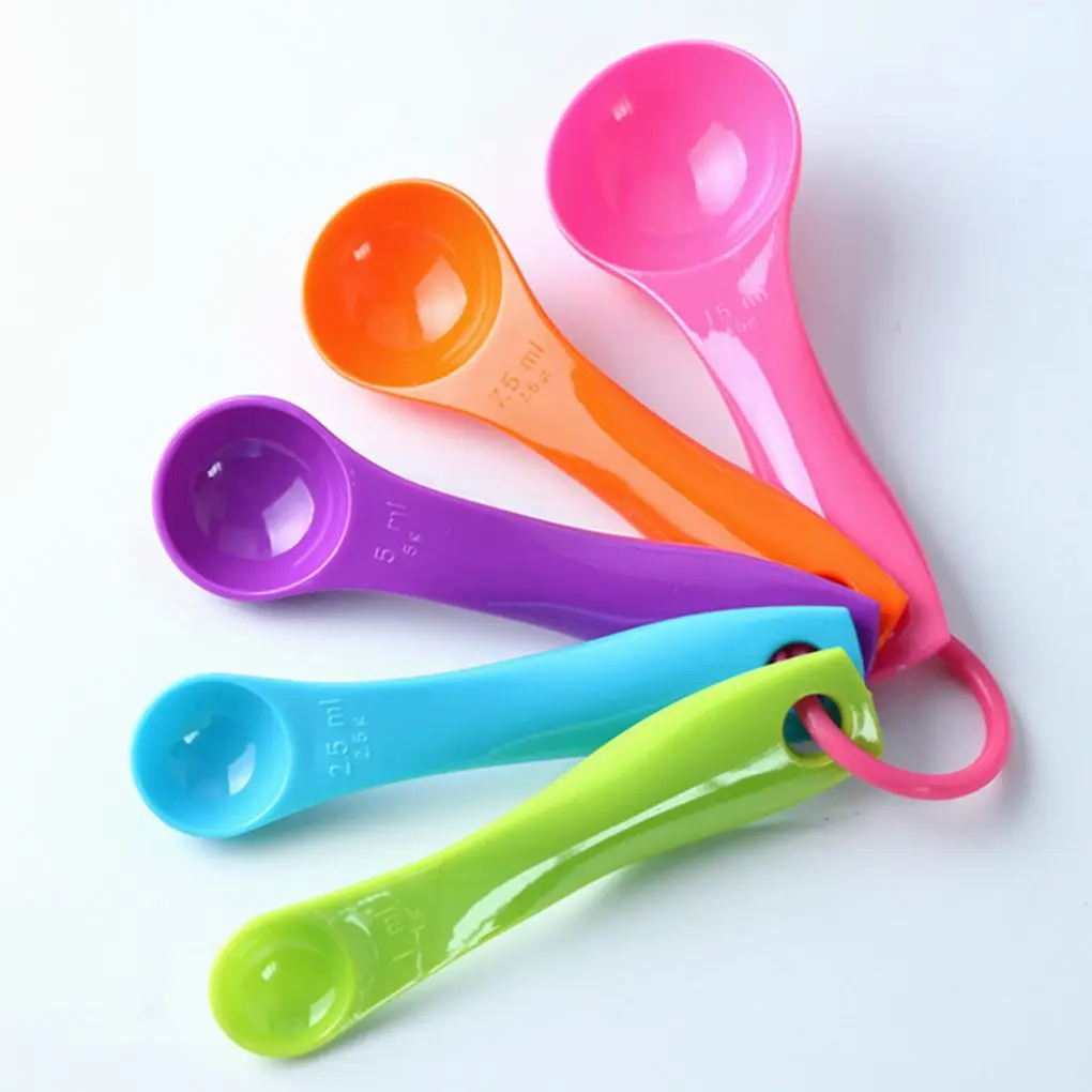 

5Pcs/set Lovely Colorful Plastic Measuring Cups Measure Spoon Kitchen Tool Kids Spoons Measuring Set Tools For Baking Coffee Tea
