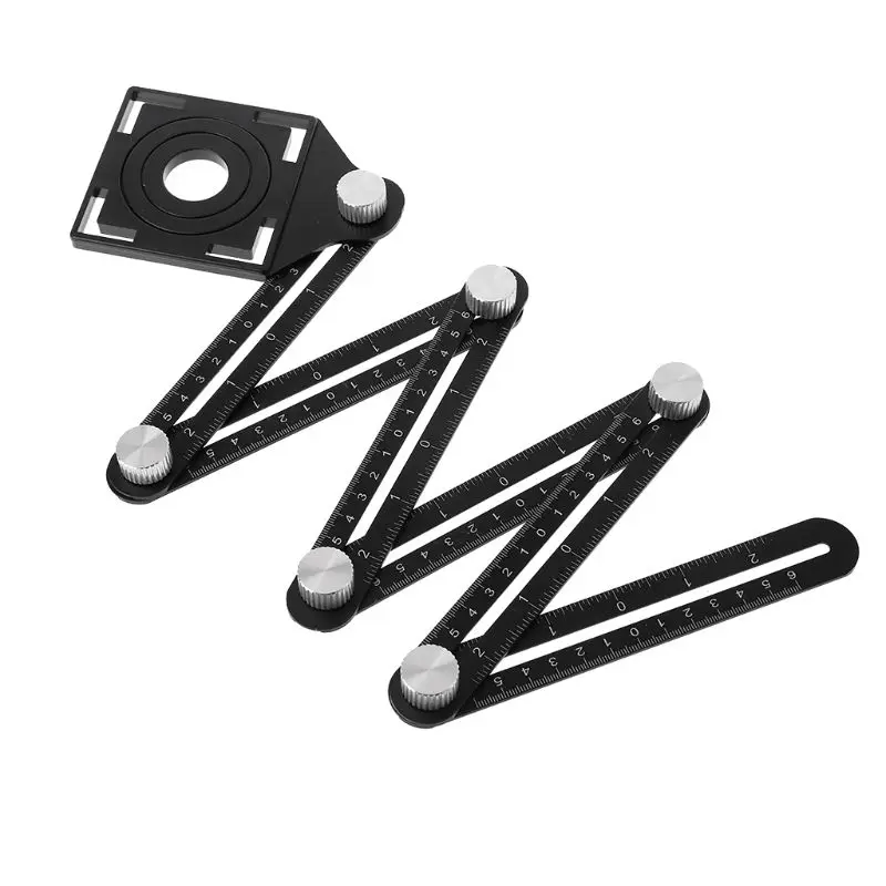 

6 Folding Ruler Tile Hole Positioning Multi Template Angle Rulers w/ Drill Guide for Puncher Carpentry P82D